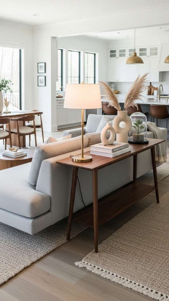 Use a Narrow Console Behind the Sofa