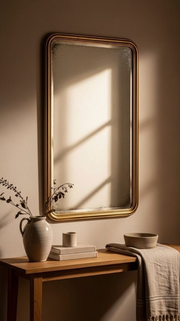A Brass or Antique Gold Mirror as a Statement Piece