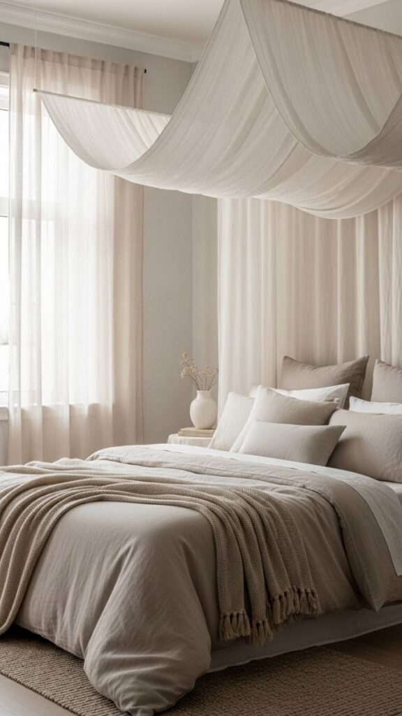 A Canopy or Draped Fabric Above the Bed
