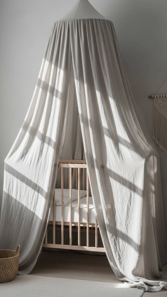 A Canopy Over the Crib Using Sheer Linen