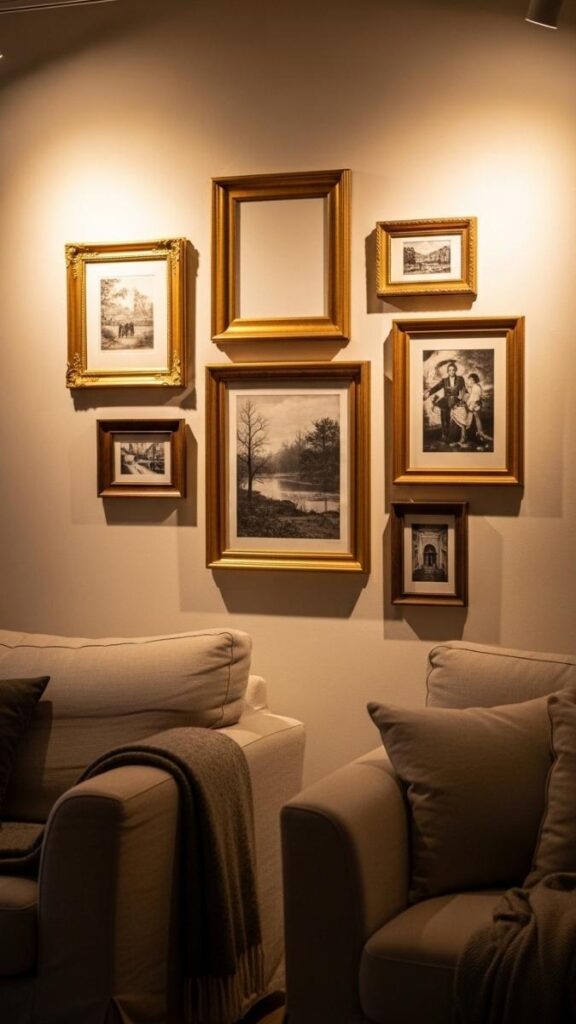 A Cluster of Mismatched Ornate Frames Empty or Filled