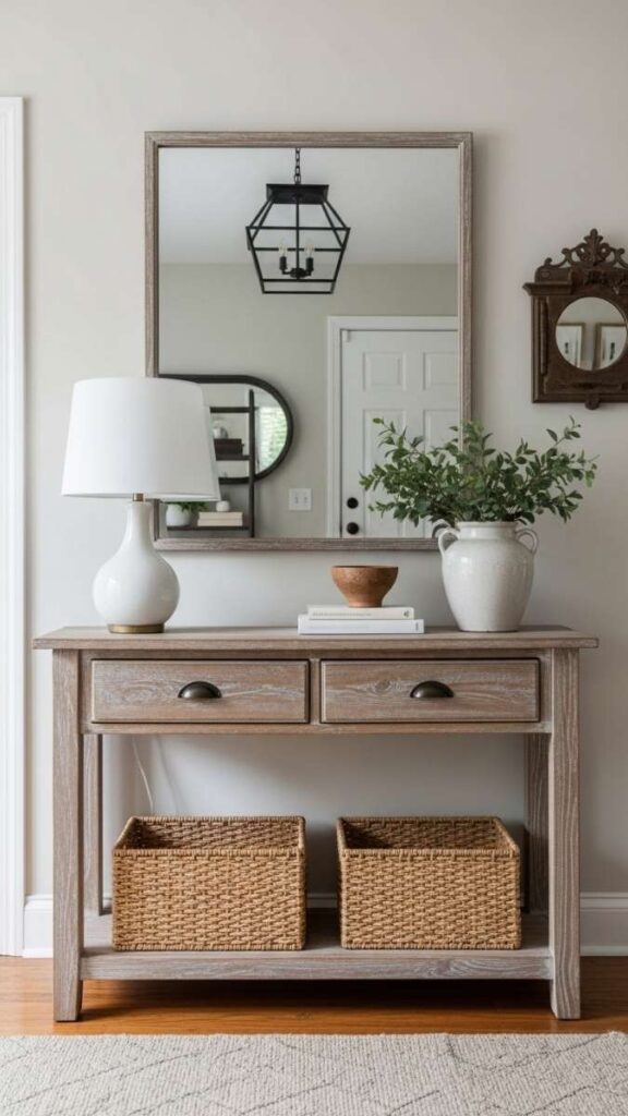 A Distressed Wood Console Table in the Entryway