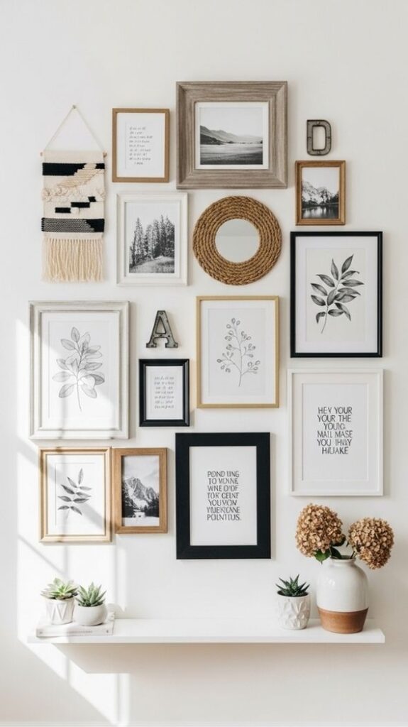 A Farmhouse-Style Gallery Wall with Mixed Frames