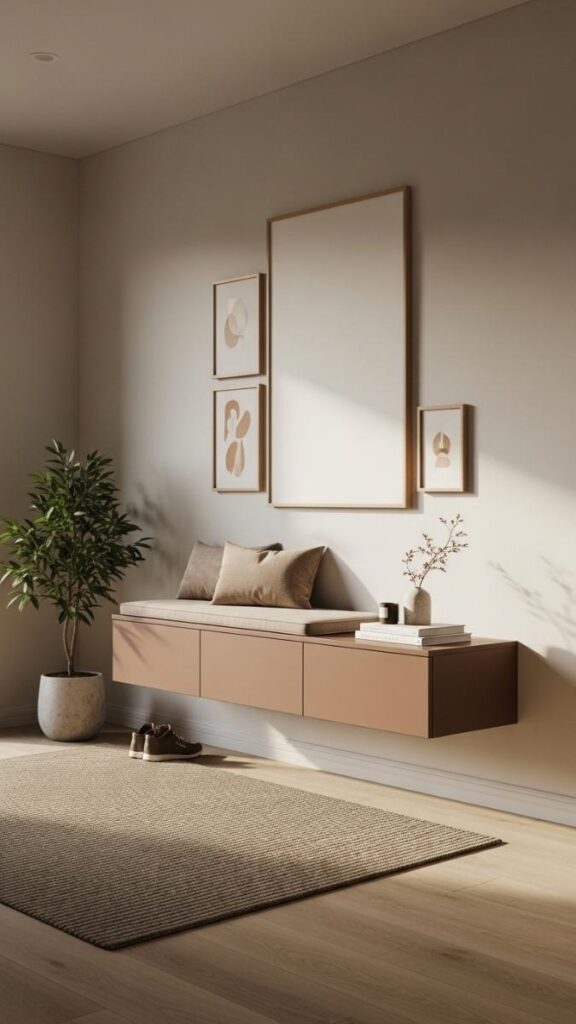 A Floating Bench With Art Above in Entryways