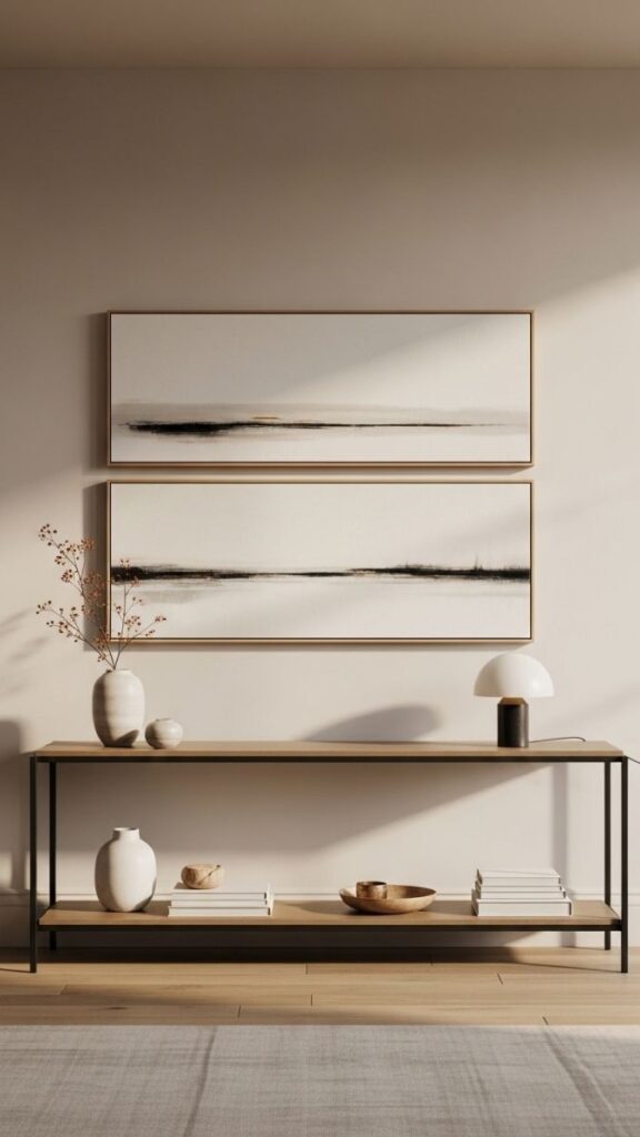 A Horizontal Art Pair Above a Long Console