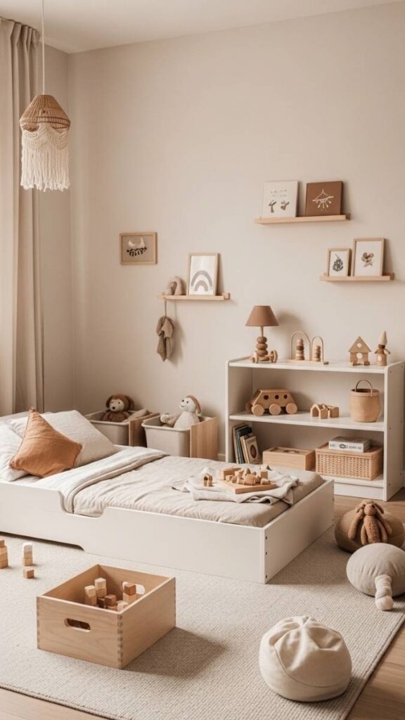 A Japandi Kids' Room with Montessori Inspired Low Furniture