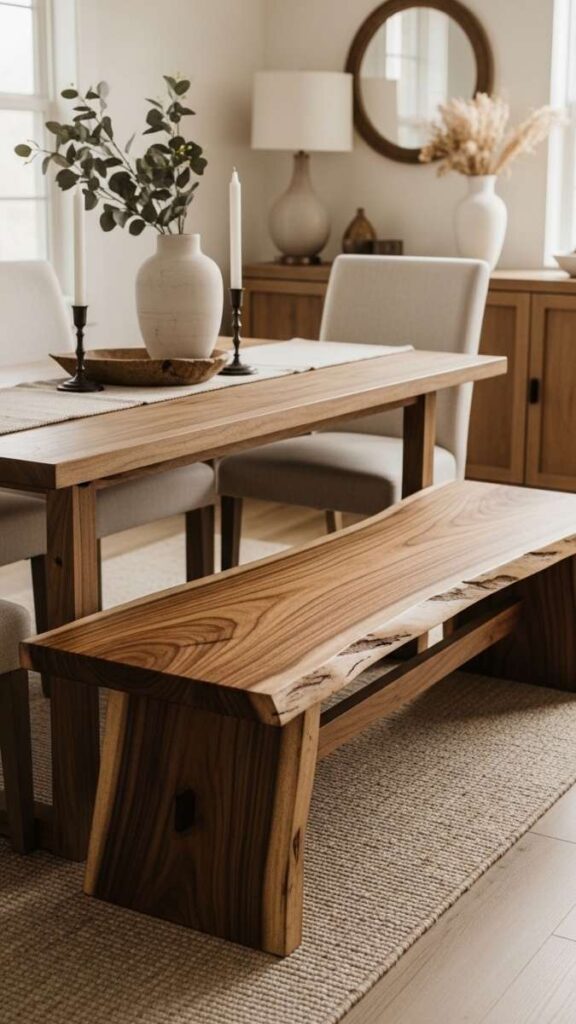 A Live-Edge or Irregular Wood Dining Bench