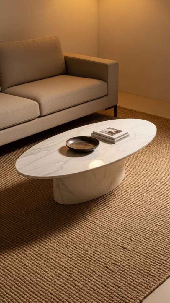 A Marble or Stone Coffee Table as the Room's Anchor