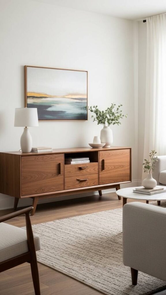 A Mid-Century Sideboard Used as a Media Console