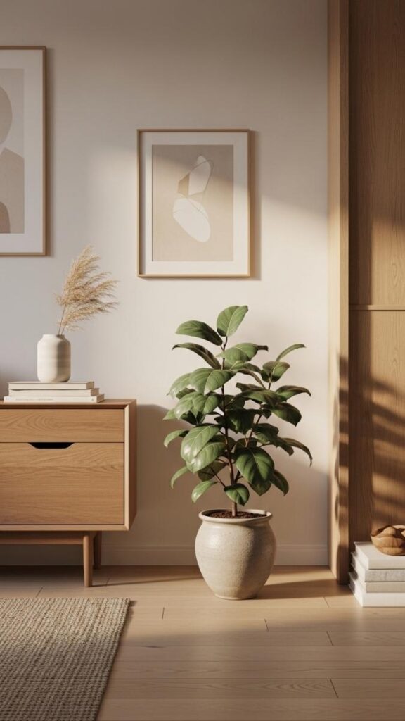 A Muted Green Plant as the Only Color Accent