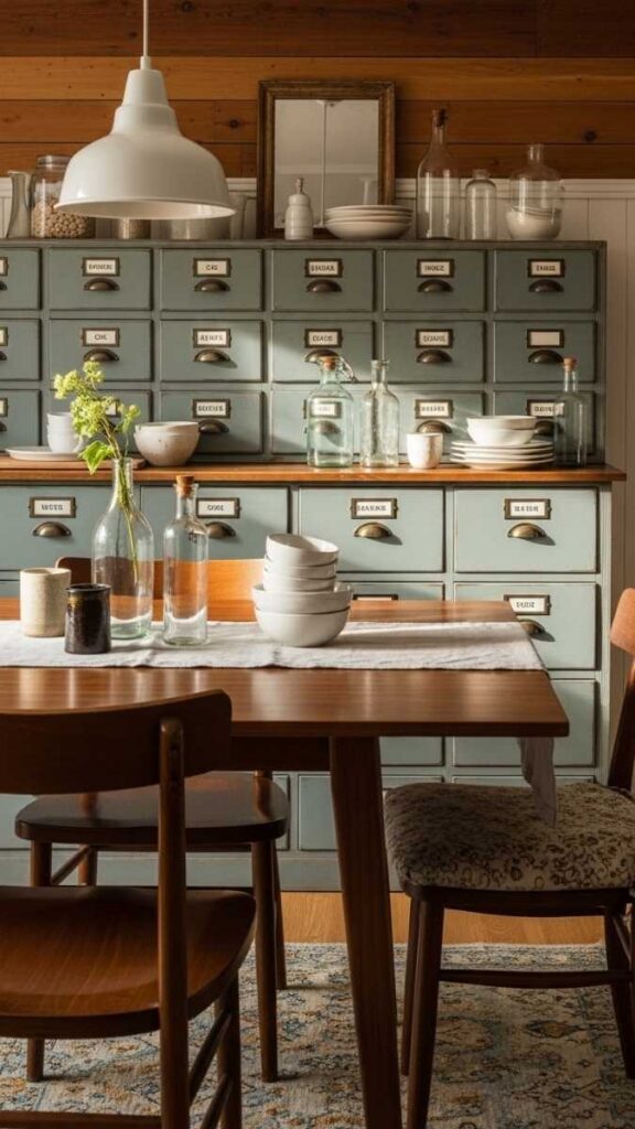 A Painted Vintage Apothecary Cabinet Used as a Sideboard