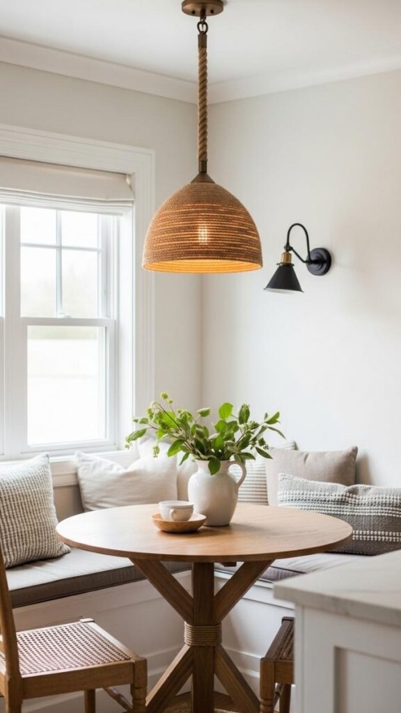 A Rope Wrapped Pendant in the Kitchen Breakfast Nook