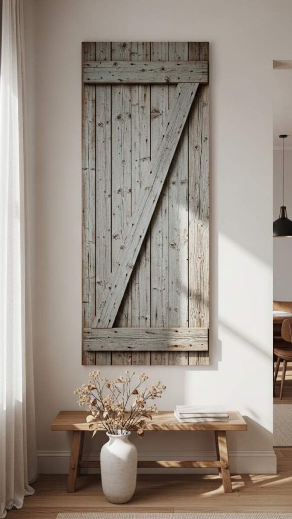 A Salvaged Barn Door Panel as Vertical Wall Art