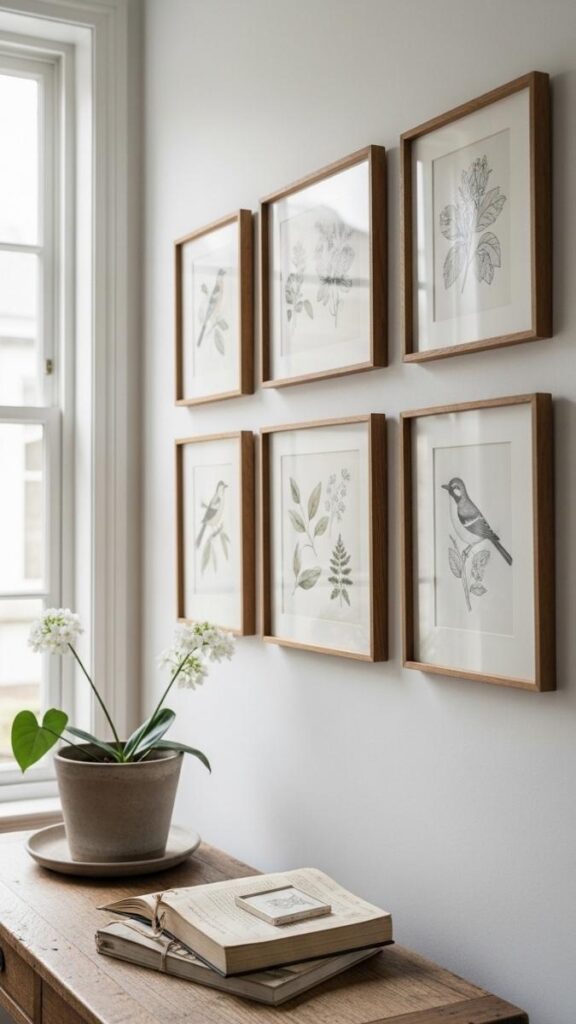 A Set of Vintage Framed Botanical or Bird lustrations
