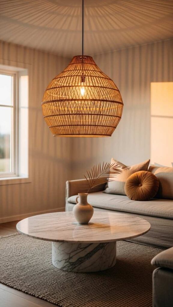 A Single Oversized Pendant Light as a Focal Point