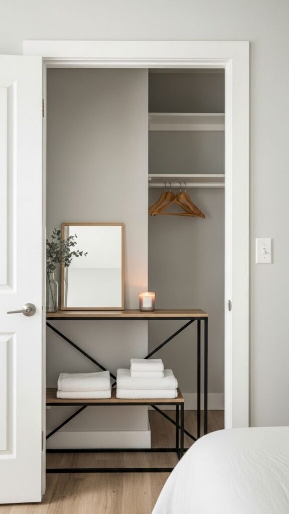 A Slim Console Table Behind the Door for Folded Items