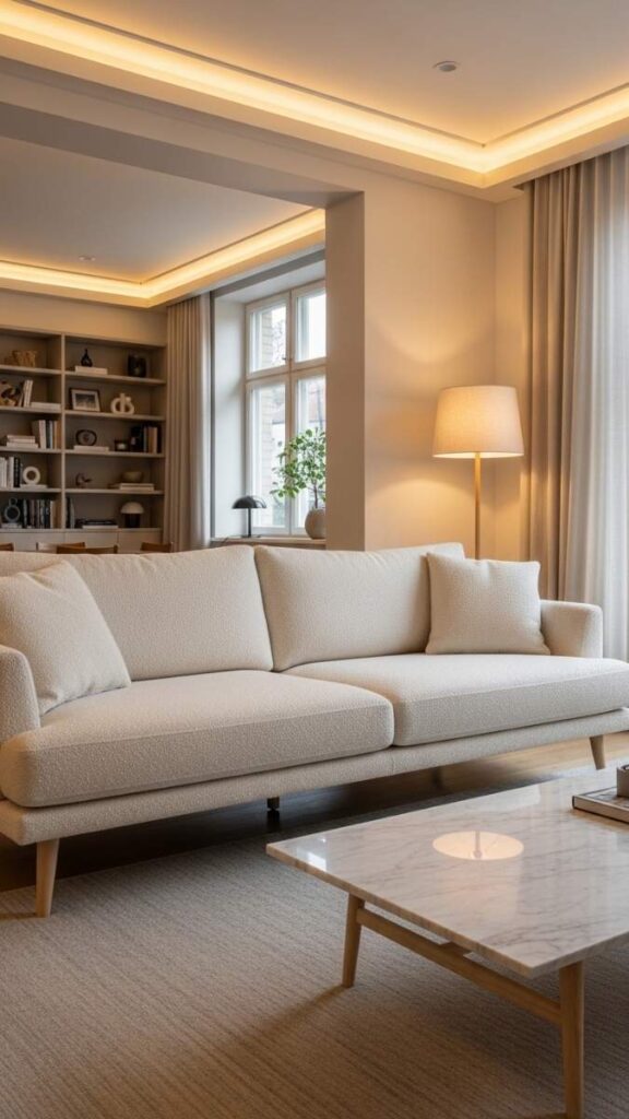 A Sofa With Visible Legs and Low Arms