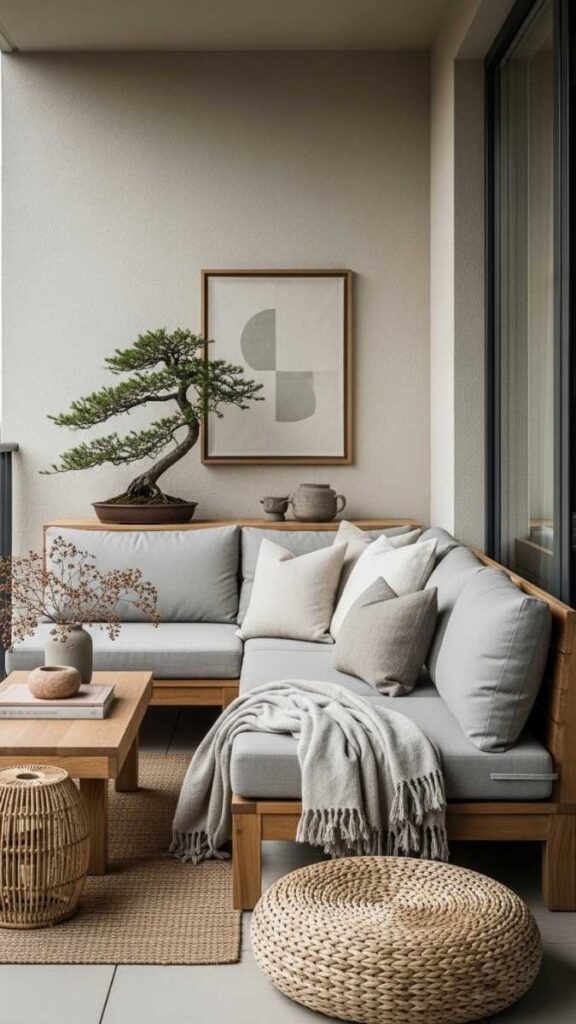 A Thoughtfully Styled Outdoor Balcony Using Japandi Principles