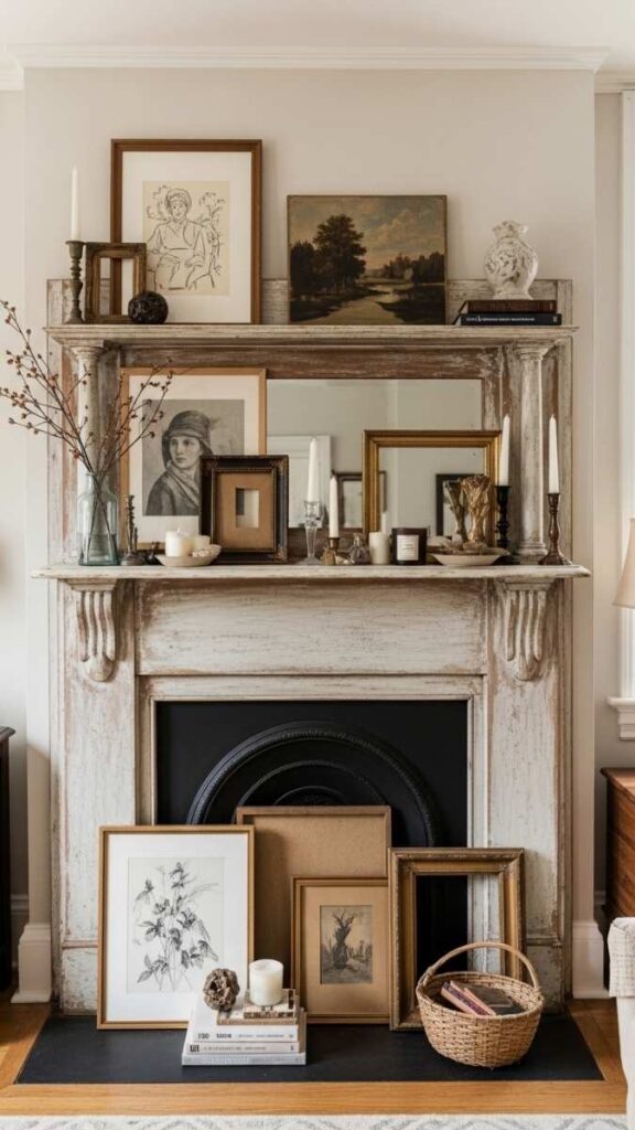 A Vintage Fireplace Mantel as a Display Surface