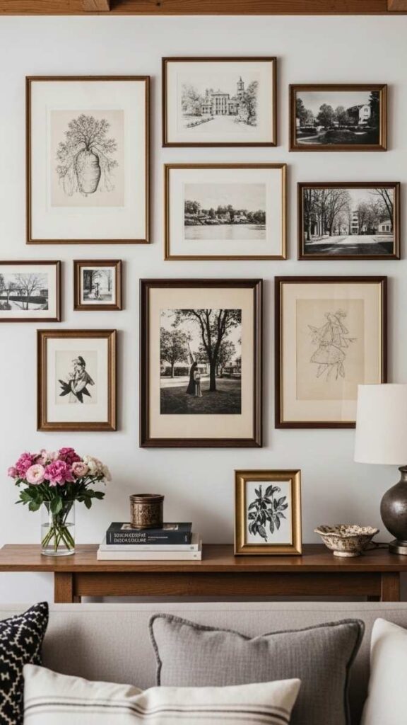 A Vintage Inspired Gallery Wall Using Mismatched Frames