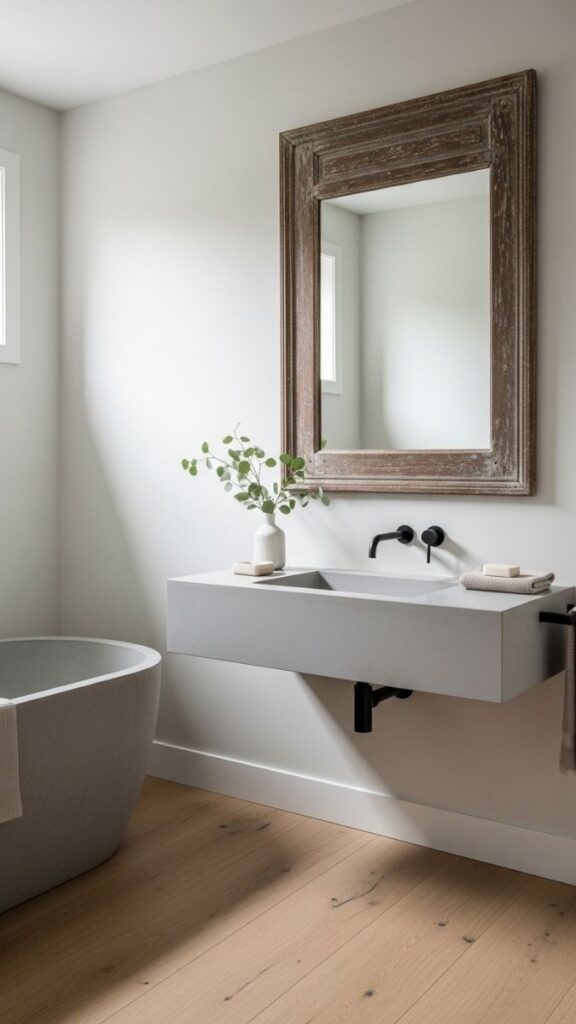 A Vintage Mirror in a Contemporary Bathroom