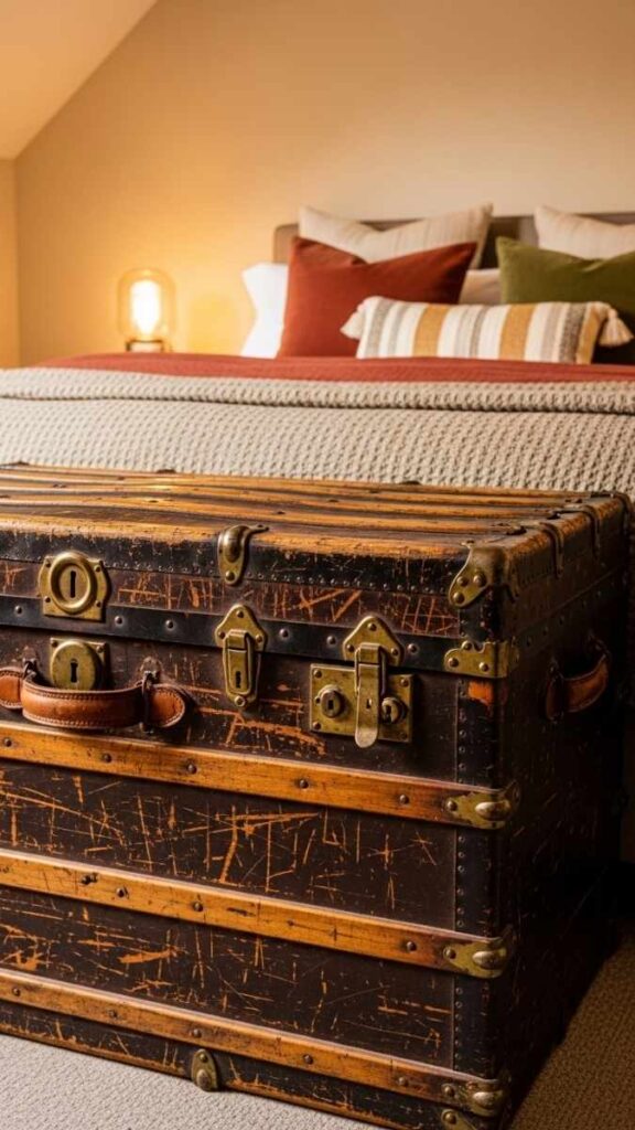 A Vintage Trunk or Blanket Chest at the Foot of the Bed
