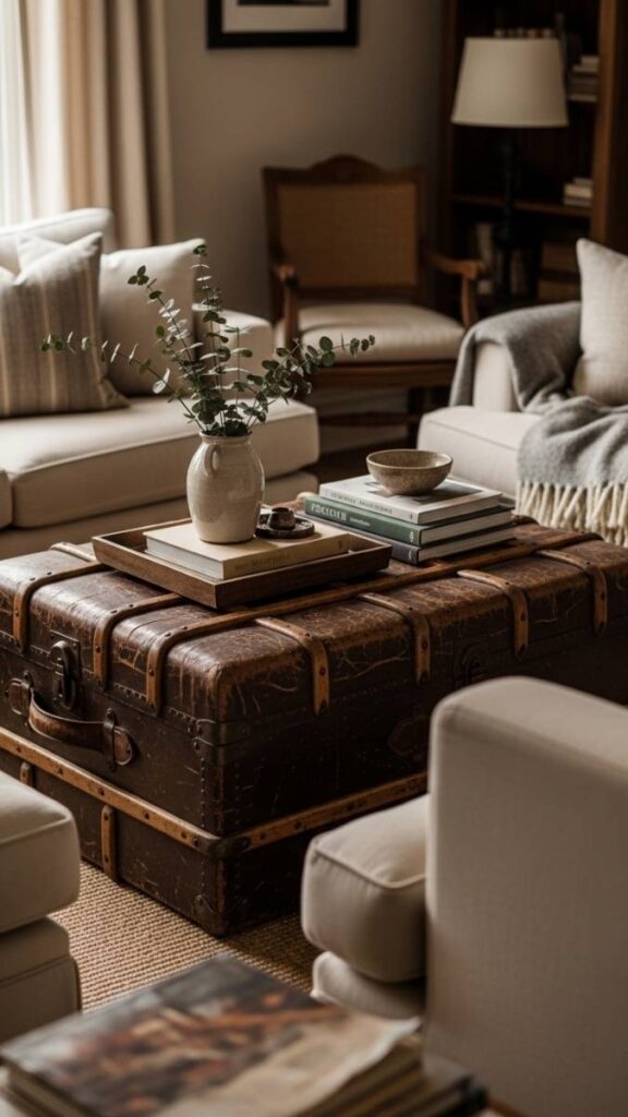 A Vintage Trunk or Ottoman as a Coffee Table