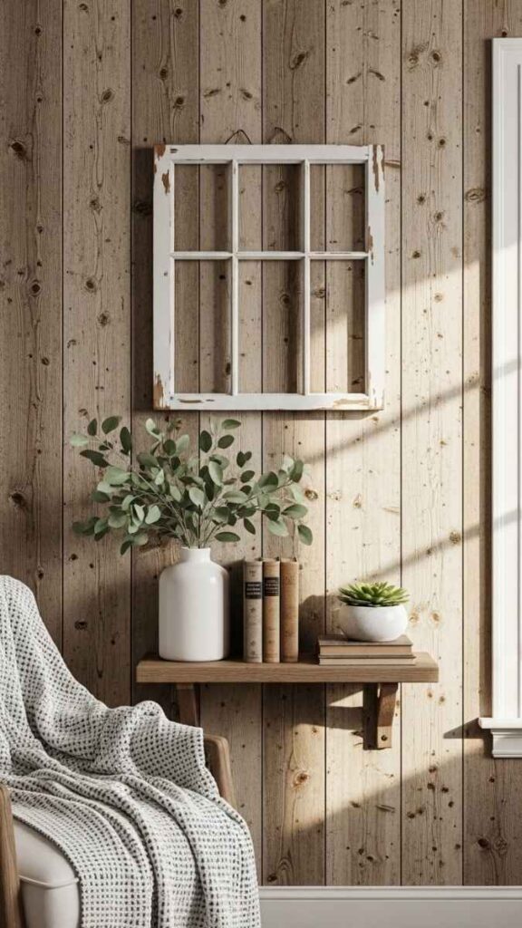 A Vintage Window Frame Mounted as Wall Art