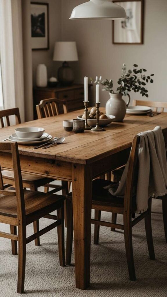 A Vintage Wooden Dining Table as the Room's Focal Point