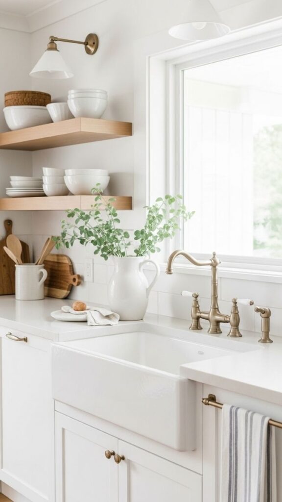 A White Farmhouse Sink as a Coastal Kitchen Centerpiece