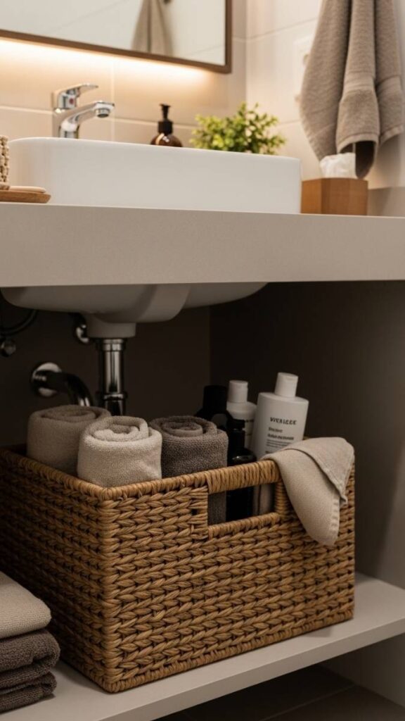A Woven Basket for Extra Storage Under or Beside the Sink