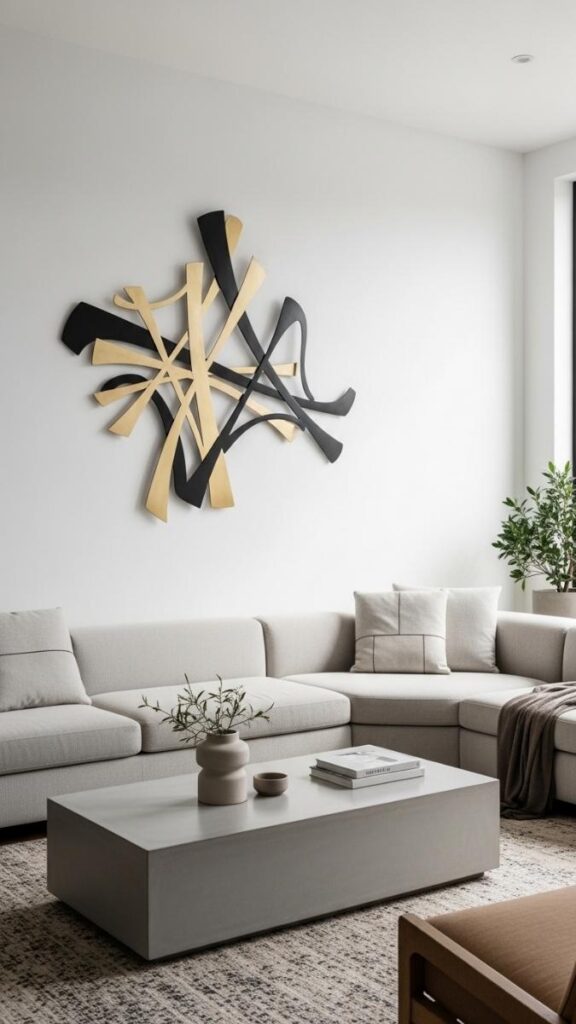 Abstract Metal Wall Art in a Modern Living Room