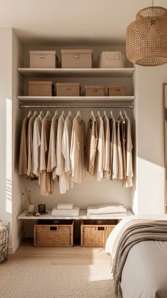Add a Clothes Rail in the Bedroom as Open Wardrobe Storage