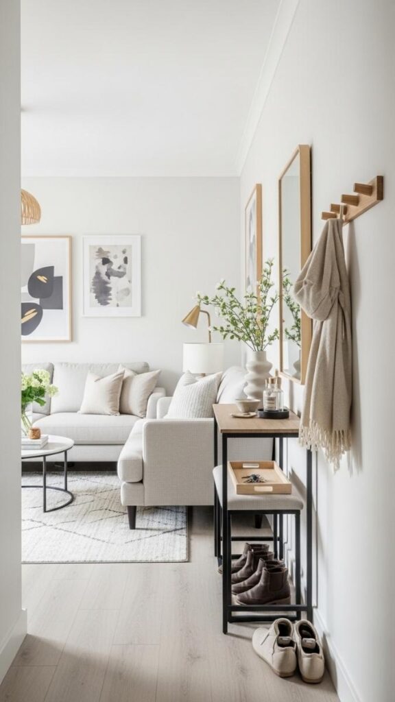 Add a Slim Entryway Moment Even in a Living Room That Doubles as a Foyer