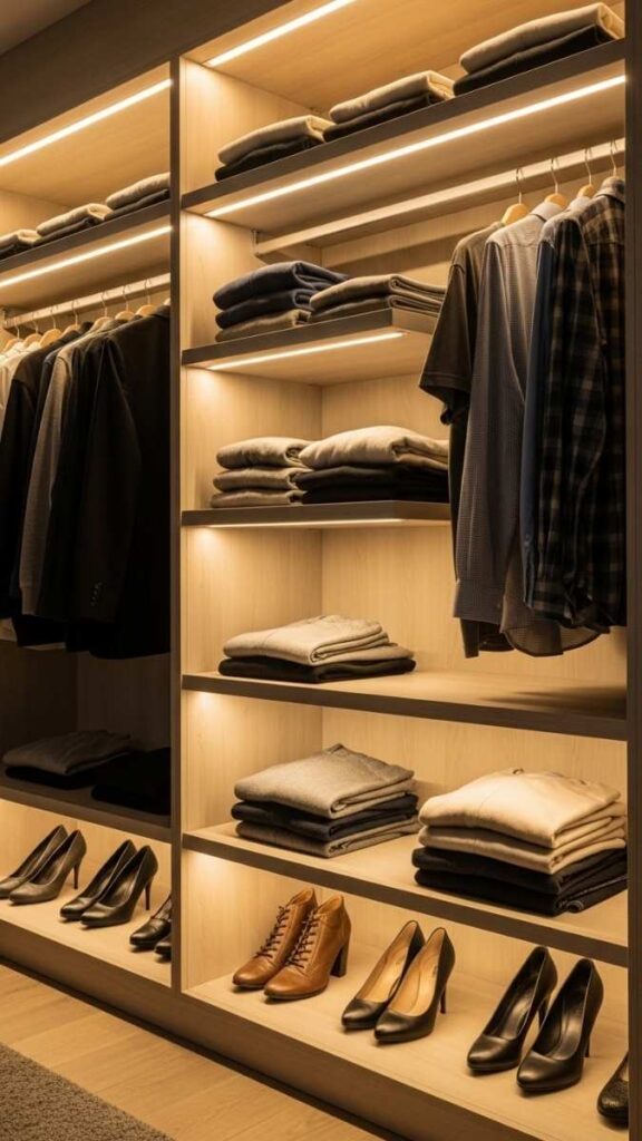 25 Closet Organization Ideas DIY That Actually Make Small Spaces Work Harder 15 Add LED Strip Lighting to Closet Shelves for Visibility