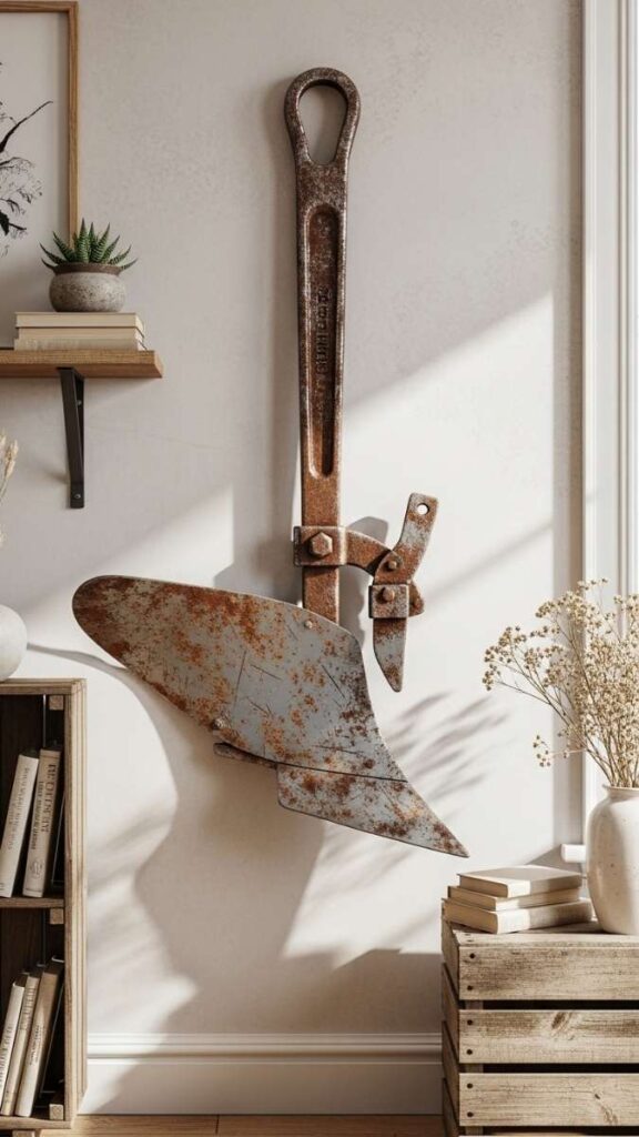 An Antique Metal Sign or Repurposed Farm Tool as Wall Art