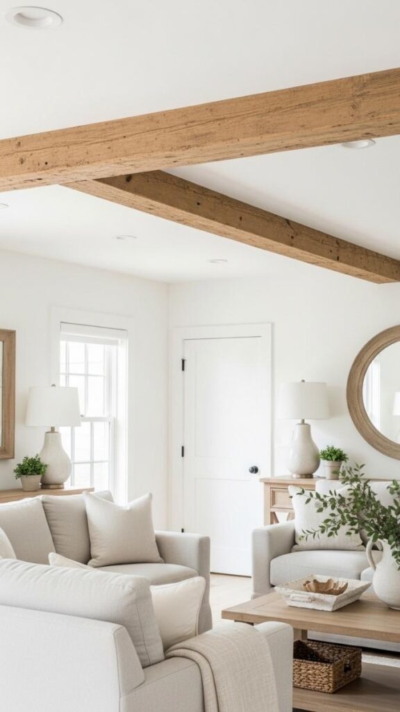 An Exposed Beam or Faux Beam Across a White Ceiling