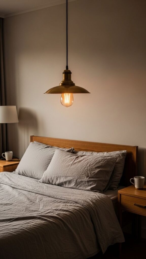 Antique or Vintage-Style Pendant Lighting Above the Bed