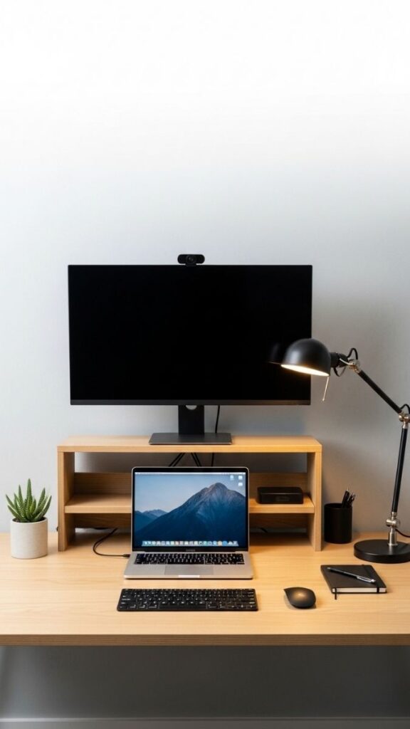 Bi-Level Desk for Laptop  External Monitor Workflow