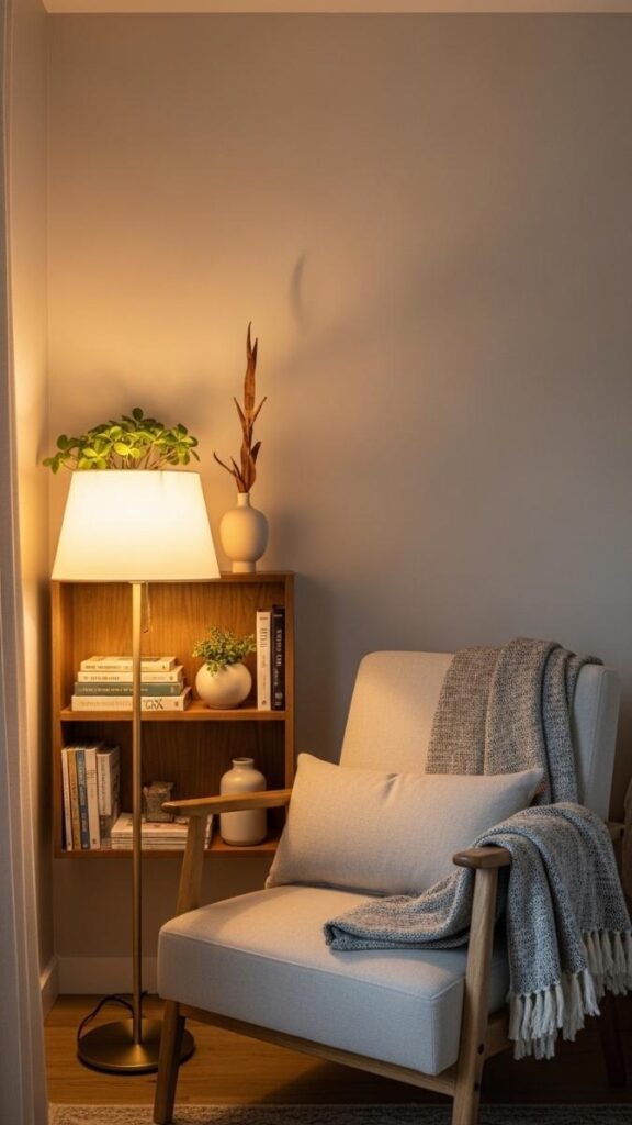 Build a Bedroom Reading Nook With a Chair, Lamp, and Shelf Combination