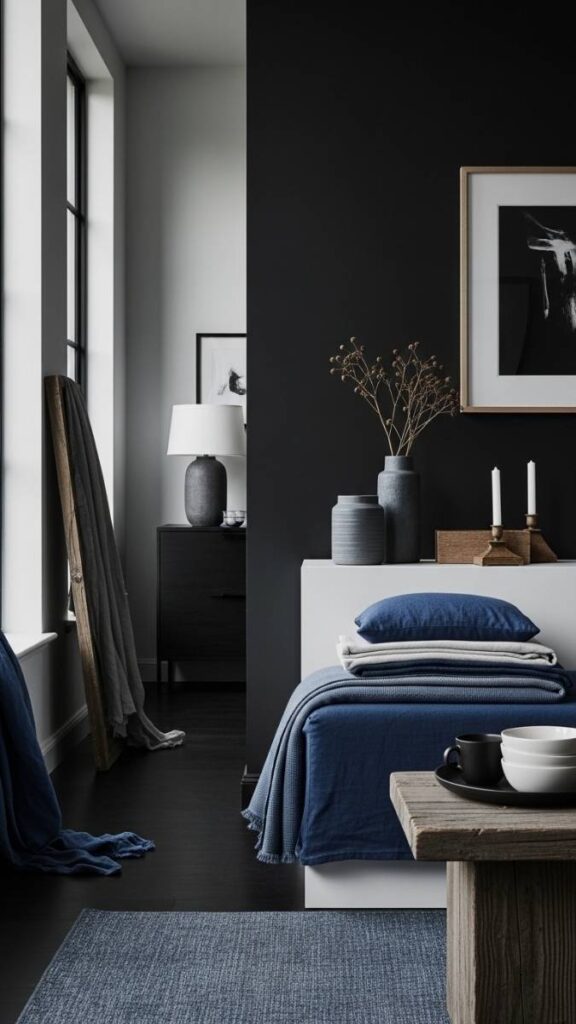 Charcoal, White, and Coastal Blue for a Moody Coastal Approach