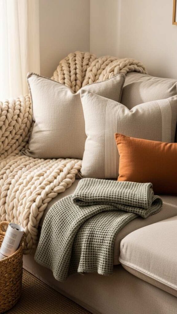 Chunky Knit or Waffle Weave Throw Blanket for Texture on Sofas and Beds
