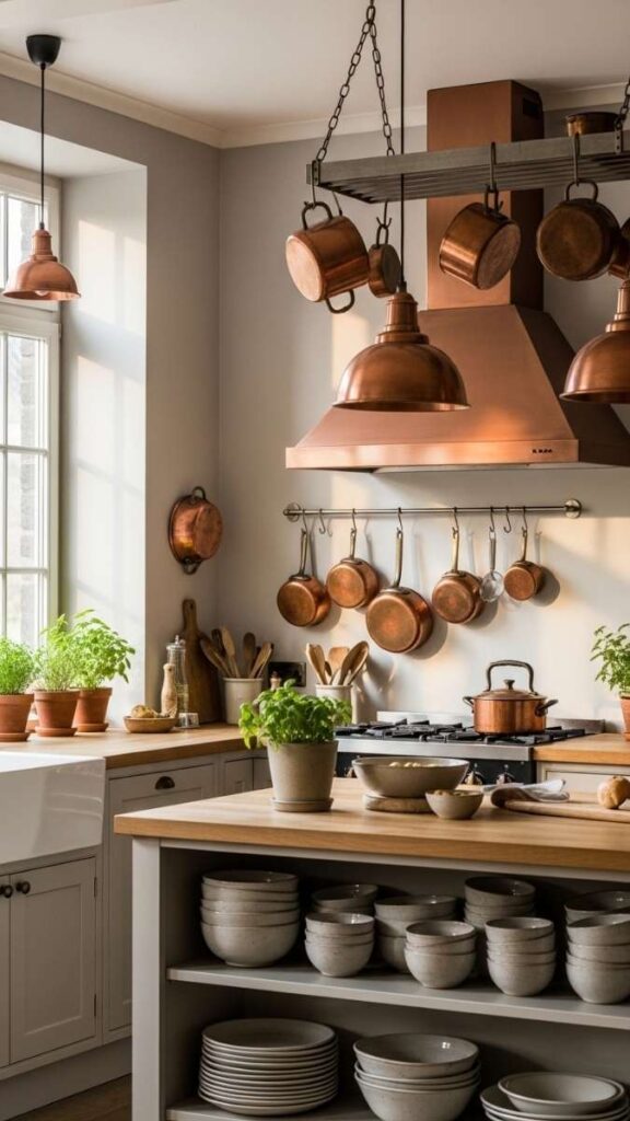 Copper Accents in Fixtures and Cookware