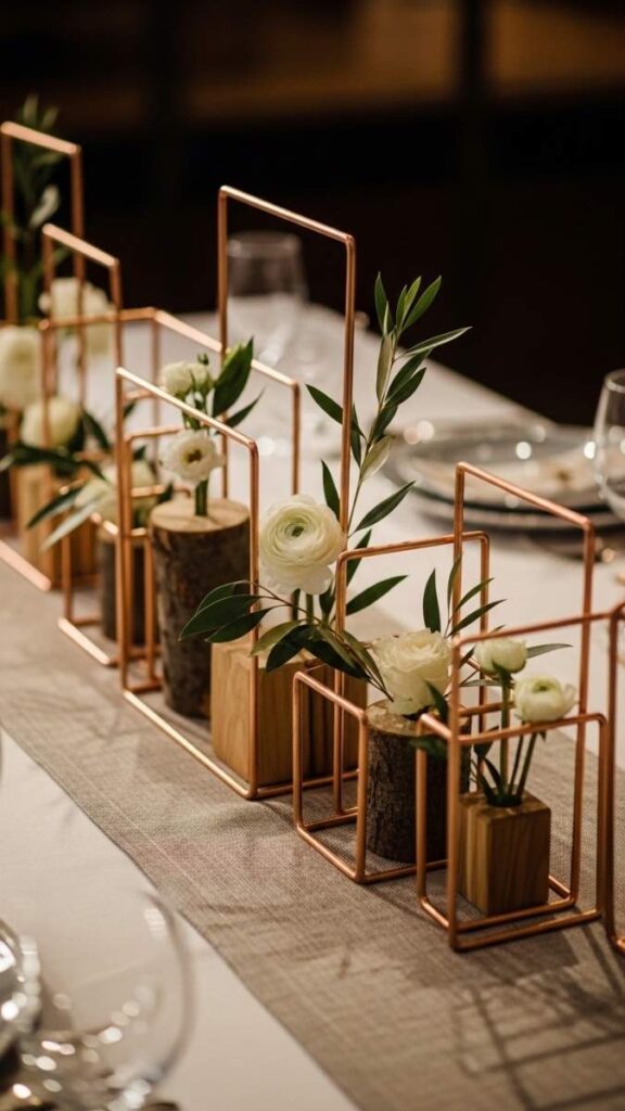 Copper and Wood Geometric Centerpieces