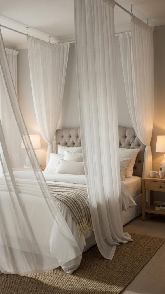 Create a Canopy Effect With Curtain Rods and Sheer Panels