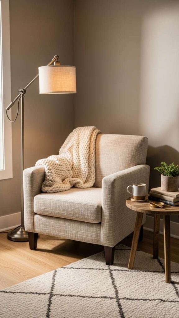 Create a Reading Corner with an Armchair, Floor Lamp, and Side Table