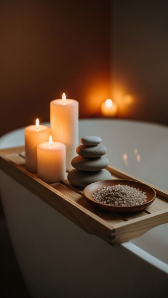 Create a "Spa Corner" With a Tray, Candles, and Stacked Stones