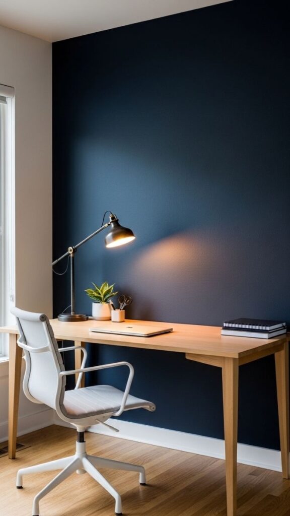 Dark Accent Wall Behind the Desk for Focus and Depth