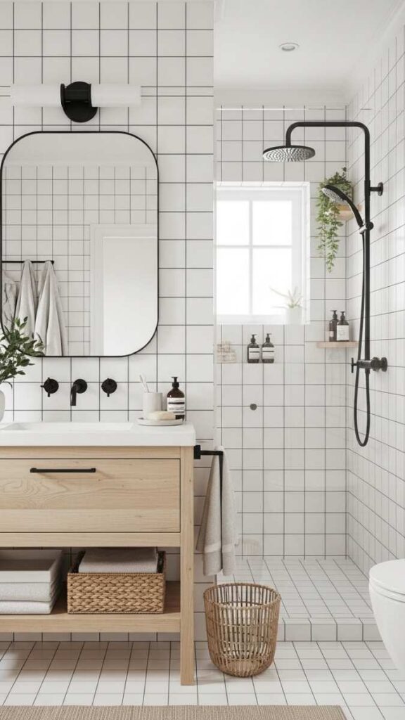 Dark Grout With White Tile for Contrast and Pattern Clarity