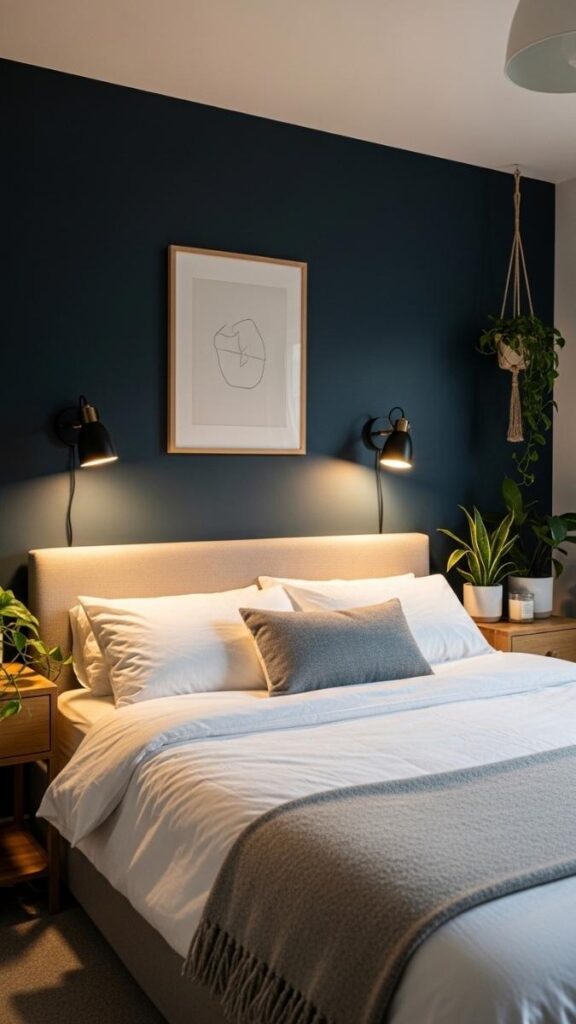 Dark Painted Accent Wall Behind Bed